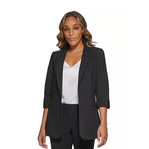 Calvin Klein Women's Open Blazer Jacket 3/4 Sleeve Polyester Black Size S